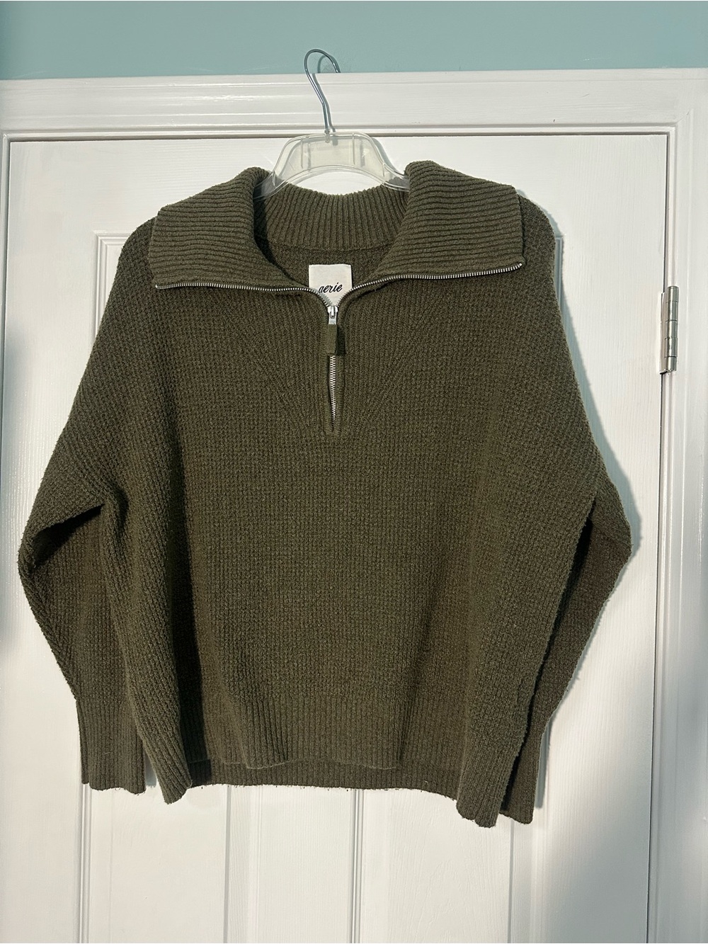 aerie Olive Green Half-Zip Ribbed Knit Sweater